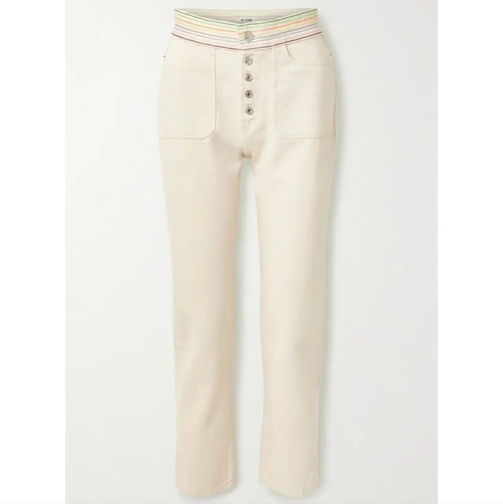 Redone Blanco Multi Color Stitch Button Up Jeans … - image 1